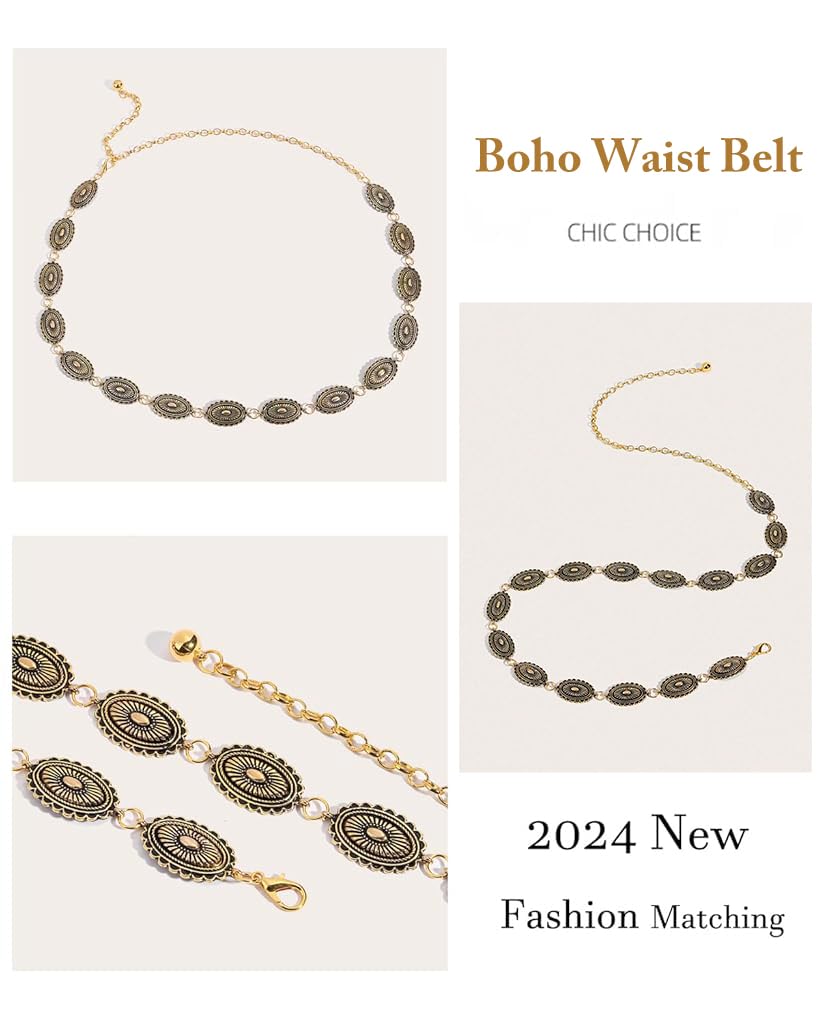 ZIBUYU Waist Chain for Saree featuring Adjustable Metal Buckle 63cm+50cm | Golden Hip Belt