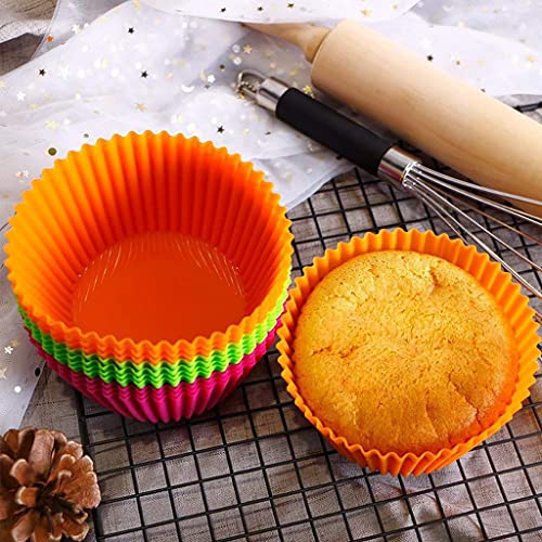 HASTHIP® 12Pcs Reusable Silicone Baking Cups, Cupcake Liners, Non-Stick Muffin Molds Cake Mold Baking Pastery Mold (Random Color)