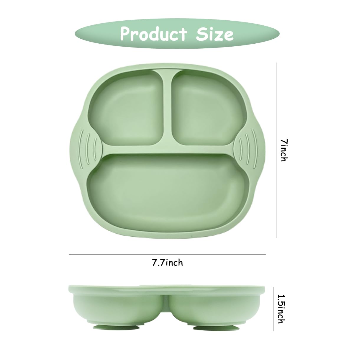 SNOWIE SOFT® Baby Suction Plates for Baby Feeding with 4 Strong Suction Cups, Silicone Toddler Plates with Spoon & Fork for Kids to Feed Themselves, Dish Washer & Micro-Wave Oven Safe