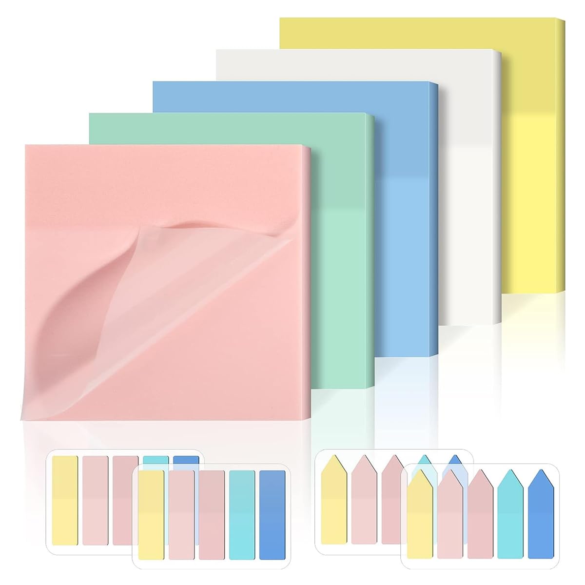 HASTHIP® 650 Sheets Sticky Notes, Self Adhesive Transparent Sticky Notes, Pastel Clear Sticky Notes, See Through Coloured Translucent Sticky Notes for Students School Office Supplies