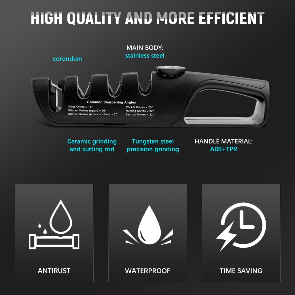 Supvox Manual Knife Sharpener for Kitchen with 4 Slots and 14–24° Adjustable Angle | Ceramic and Tungsten Steel