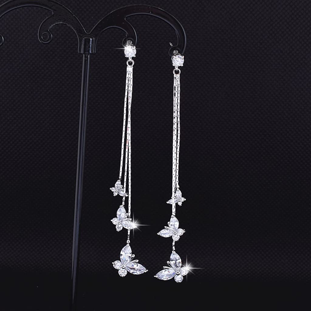 SANNIDHI Long Earrings for Women featuring Butterfly Tassel Chain S925 Silver Design