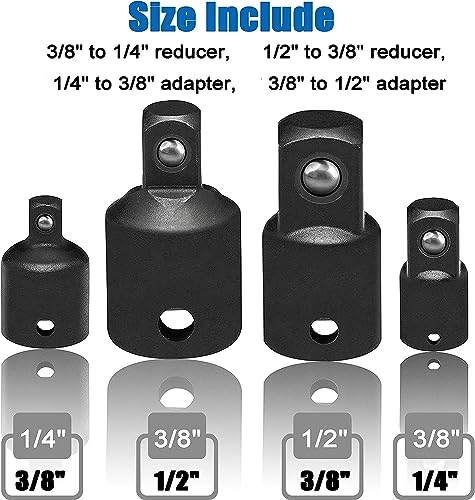 Serplex® 4 Pc Socket Adapter Reducer Set 4 Sizes Including 1/2 to 3/8 3/8 to 1/4 Adapters Chrome Vanadium Steel 12PCS