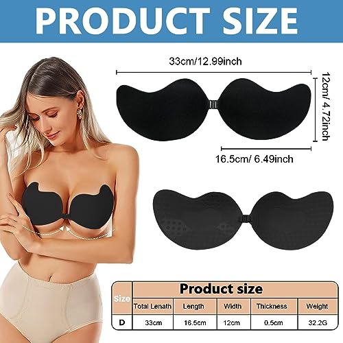 MAYCREATE® 1 Pair Silicone Wire Free Stick-On Bra Padded, Adhesive Bra Strapless Silicone Invisible Push Up Reusable Self Sticky Bra for Backless Dress Stick on Bra, Black, C