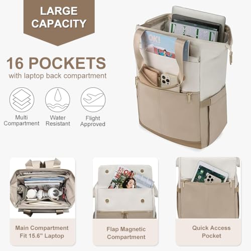 PALAY® Laptop Backpacks for Women 15.6 Inch Work Laptop Bag with USB Port Teacher Nurse Backpack Purse Waterproof Travel Computer with Organizer Bags