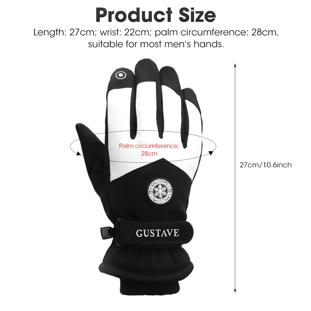 Gustave Winter Gloves for Men with Touch Screen Fingertips and Anti Slip Palm | Fleece Lined Waterproof Design