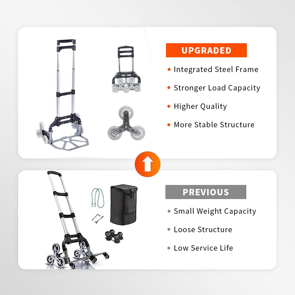 Serplex® Hand Truck Trolley Folding Stair Climbing Cart with Adjustable Handle Height, 165 lbs Load Capacity, Aluminium Hand Truck Cart Multipurpose Dolly for Warehouse Shopping (6+4 Small Wheels)