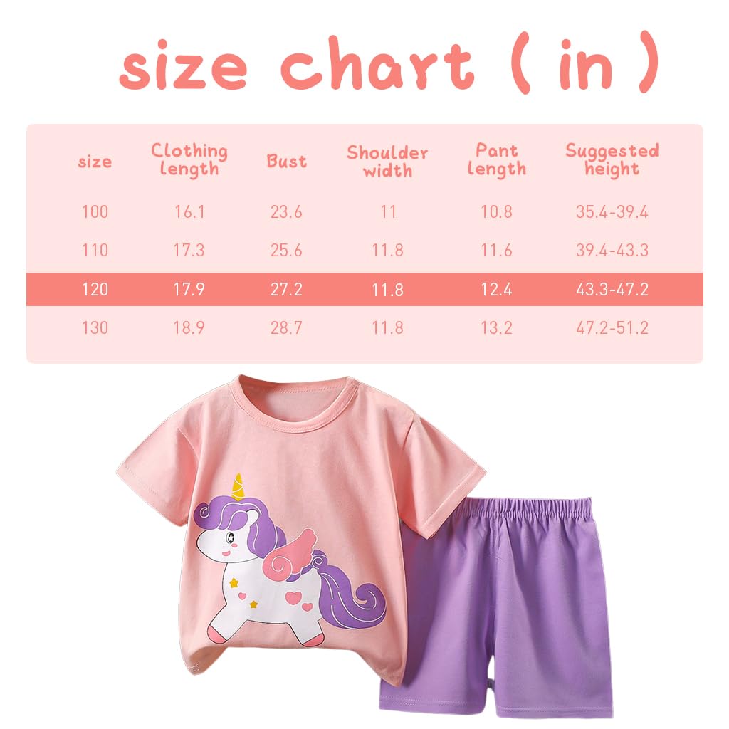 SNOWIE SOFT® Night Dress For Girls, Unicorn Short Sleeve Night Suits For Girls  Cotton Sleep & Daily Kids Night Dress For Girls 2pcs Summer Cartoon Night Dress For Kids Soft Comfortable T Shirt+Shorts