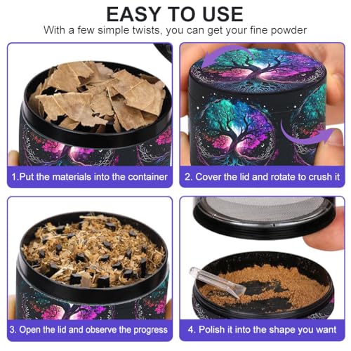 ZIBUYU® 2PC kitchen utensils Storage Boxes&Crusher for Weed 1.97'' Boutique Tree of Life Pepper Grinder, Herb Grinder Spice Mill with Precision Teeth 4-Layer, Food Grade PP Fridge Storage Containers