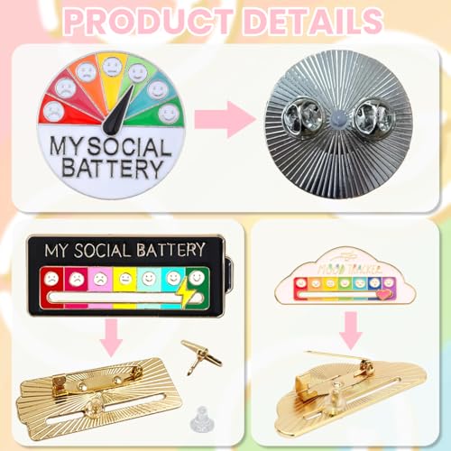 OFIFO® Social Battery Pins, My Social Battery Sliding Pins, 7 Moods to Choose from can Include All Your Moods-Multicolor