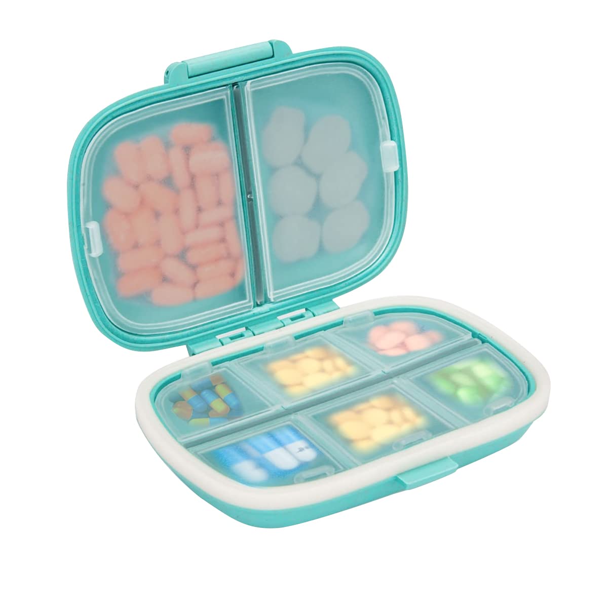 HANNEA® Pill Case with 8 Compartments, Travel Pill Organizer PP Daily Pill Case Portable Vitamin Organizer Pill Box for Vitamins, Cod Liver Oil, Supplements, Medication (Blue)