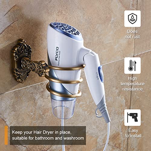 HASTHIP® Hair Dryer Stand Holder Retro Style All Aluminum Organizer Wall Mount Spiral Rack for Bathroom with Glue and Screws Without Hair Dryer 2 PCS