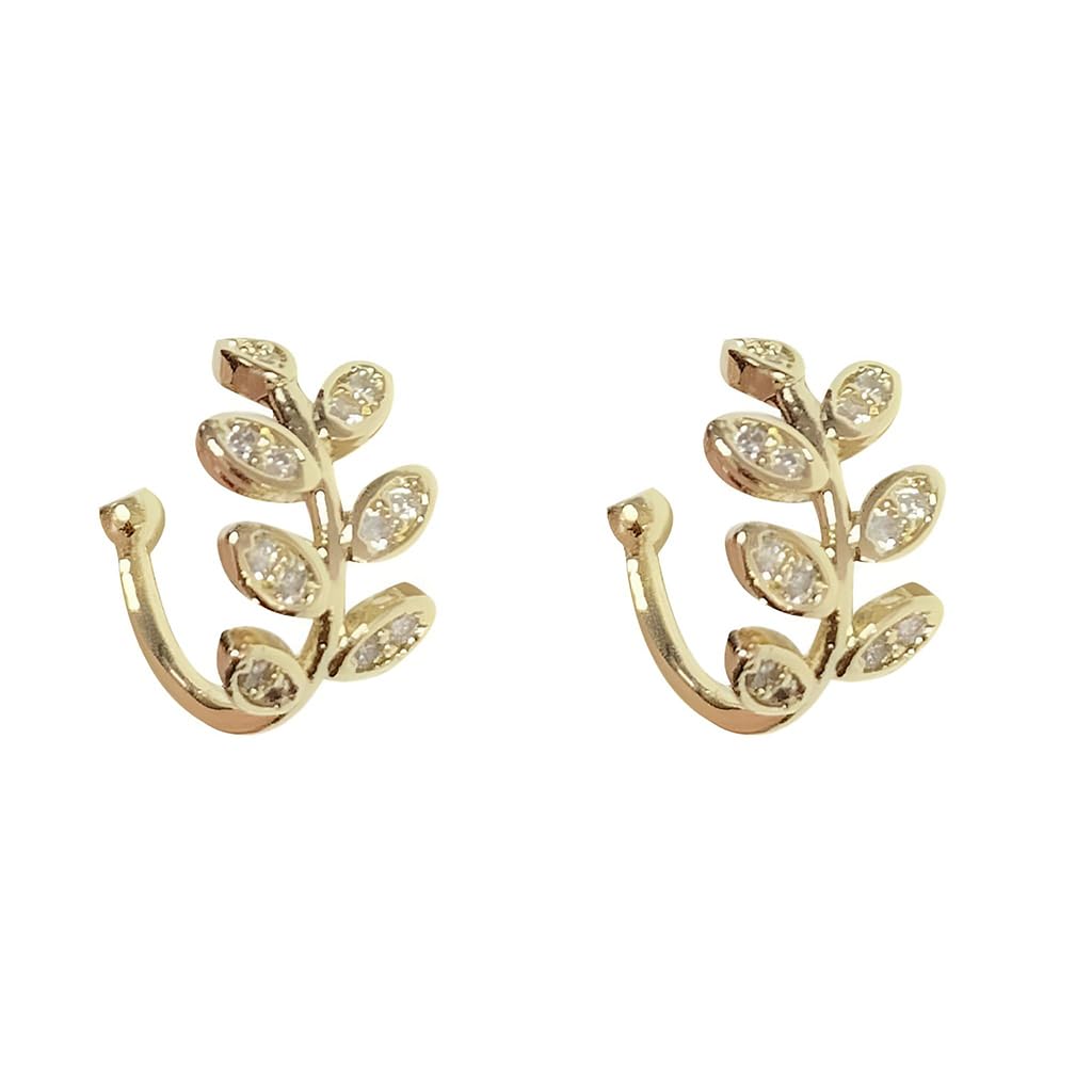 ZIBUYU Crystal Leaf Ear Cuffs for Women featuring No Piercing Clip Design and Gold Rhinestones