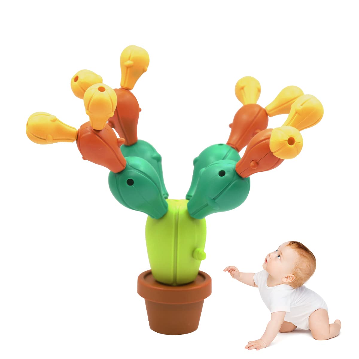 PATPAT® Cactus Sensory Toys for Babies 6-12 Months, Colorful Stacking Toys Fine Motion Skill Training, Building Blocks for Kids, Toddler Activity Toys Montessori Toys for 2 Year Old, Birthday Gifts