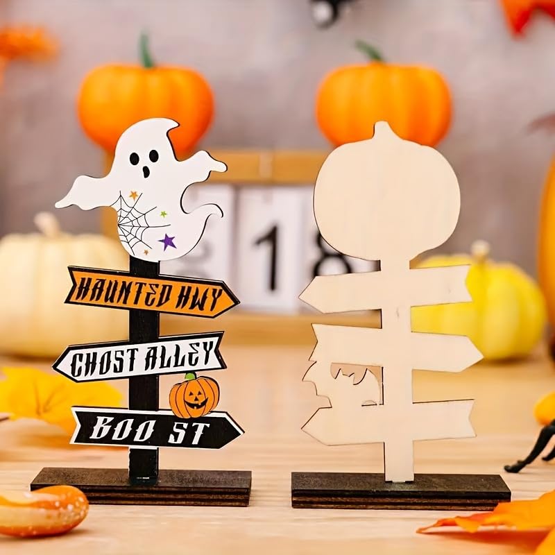 HASTHIP Halloween Desk Decor Set for Home and Office featuring 2pcs 5.5 in Pumpkin Ghost Ornaments
