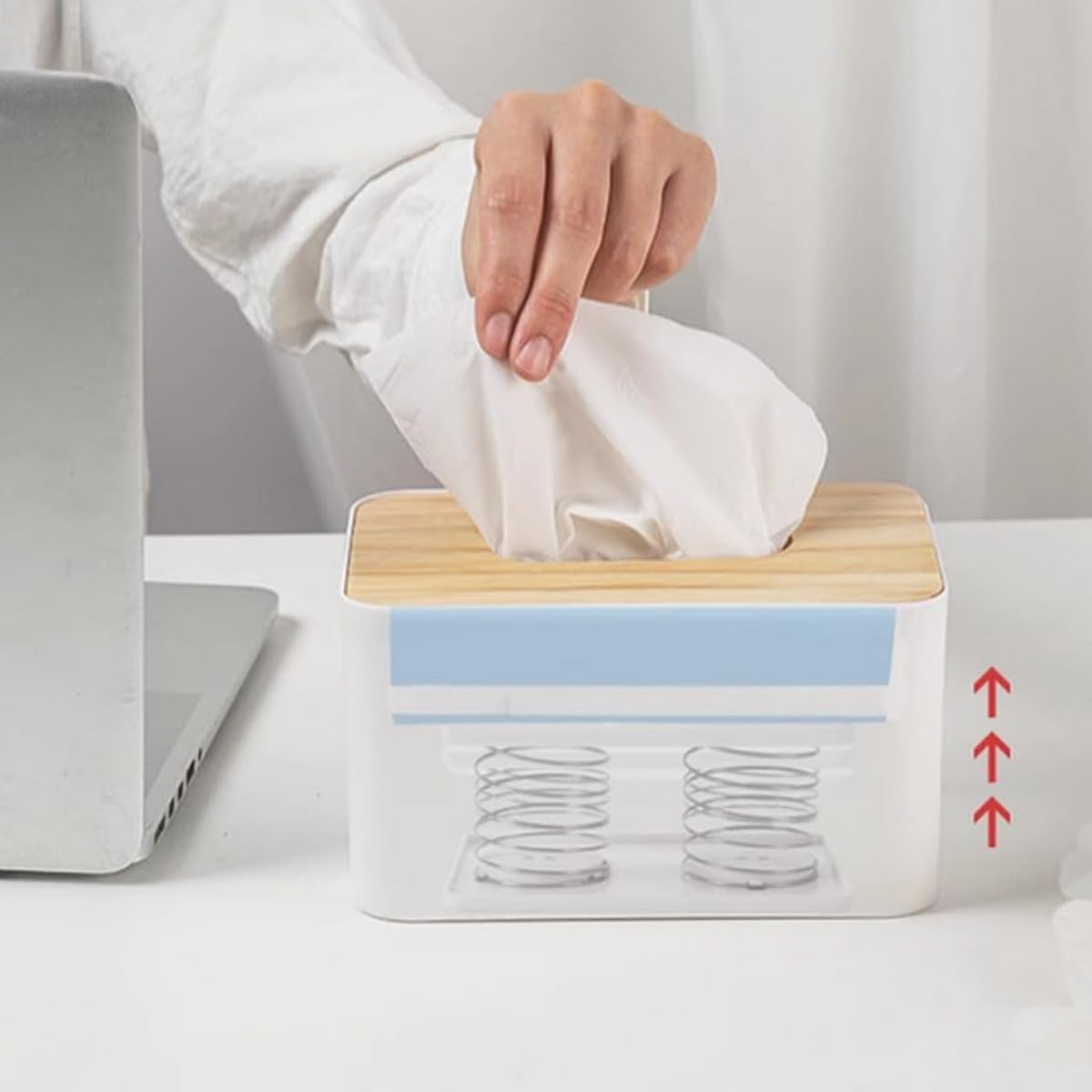 HASTHIP Tissue Box Holder for Home and Office featuring Spring Loaded Support 3Pcs 4.7x3x2.3 in White