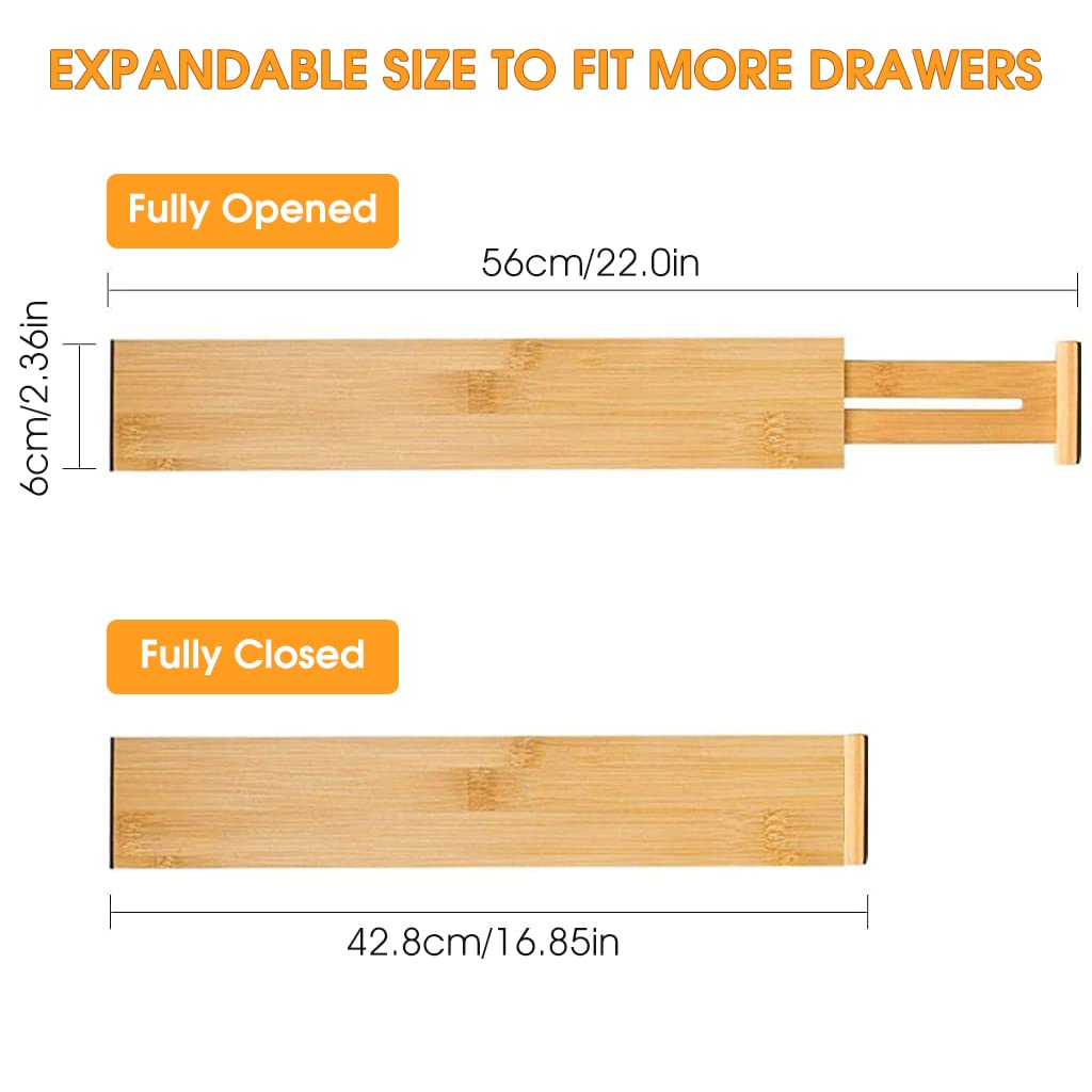 HASTHIP Bamboo Drawer Dividers for Kitchen and Bedroom featuring 17–22 in Expandable Spring Design | Set of 4 Organizers