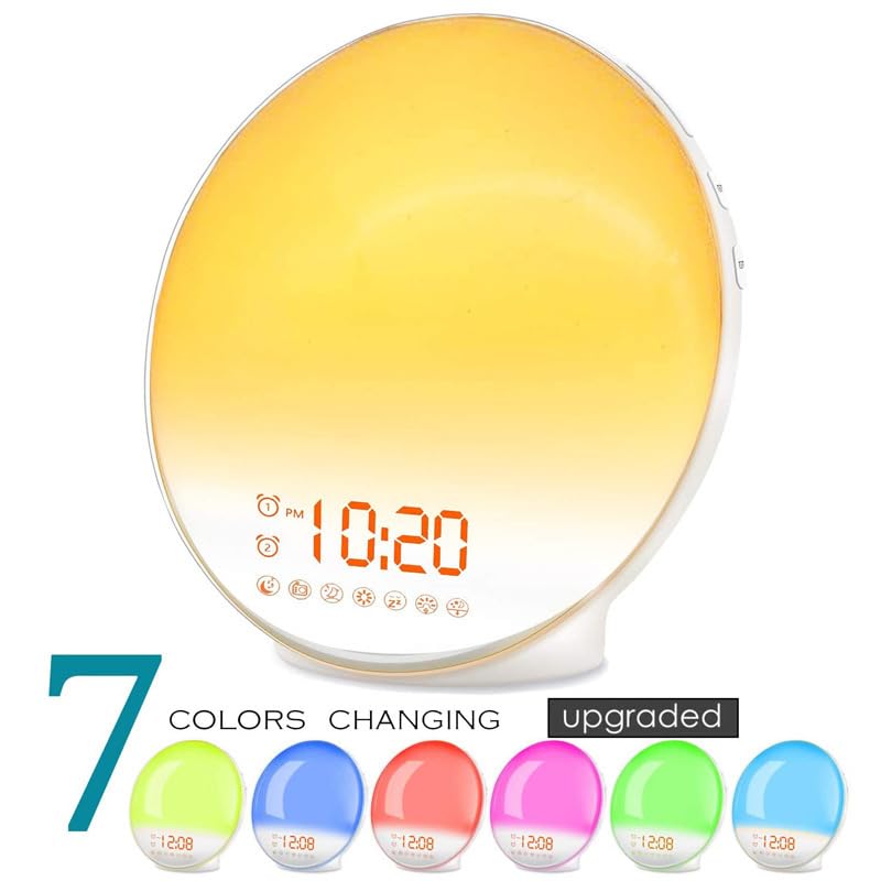 HASTHIP® Wake Up Light Sunrise Alarm Clock for Kids, Heavy Sleepers, Bedroom, with Sunrise Simulation, Sleep Aid, Dual Alarms, FM Radio, Snooze, Nightlight, Daylight, 7 Colors, 7 Natural Sounds