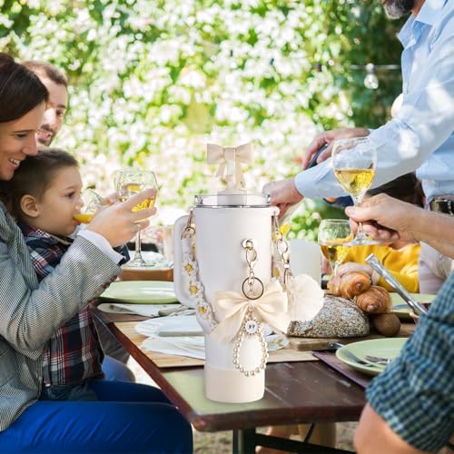 HASTHIP® Stanley Cup Accessories, Stanley Bottle Fashion Accessories & Straw Cover Charm Kit Set of 8Pcs for 40oz/30oz, Decorative Charm, Silicone Bottom Boot, White 24 PCS