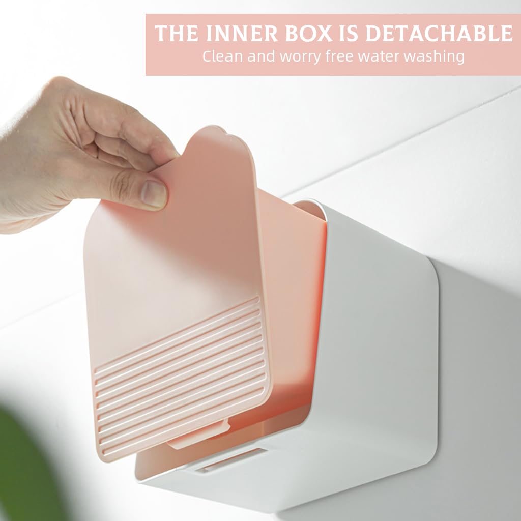 HASTHIP Sanitary Napkin Storage Container with Dual Compartments 6x6x3.5 in Plastic Box | Pink Bathroom Organizer for Women