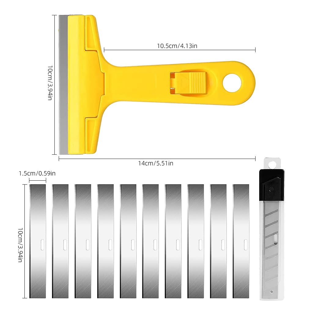 ZIBUYU® Wall scraper for cleaning 10Pcs Extra Blades Glue Remove Split putty knife blade, paint stripping tool, cleaning tool for removing labels, stickers, decals, paint from glass and stoves