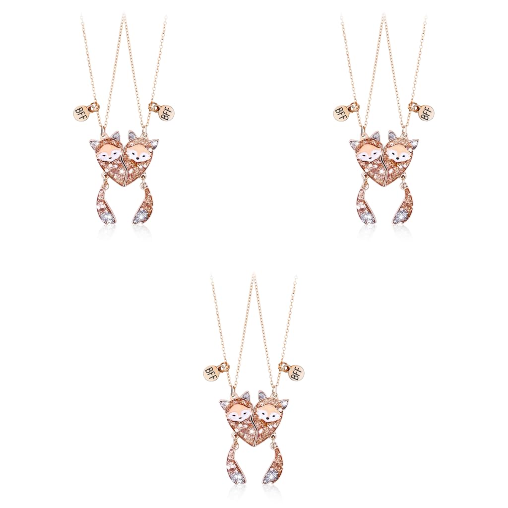 Zibuyu Necklace for Girls featuring 6PCS Magnetic BFF Enamel Fox Heart Pendants | Cute Friendship Gift