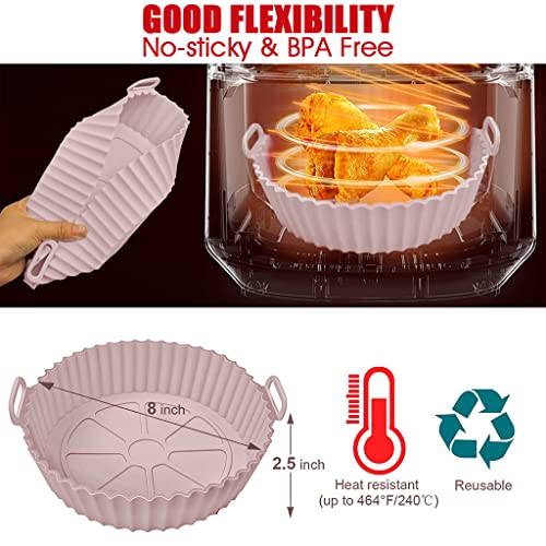 HASTHIP® 2-Pack Air Fryer Silicone Liners, 6.8-Inch Airfryer Liner with Ear Handles, Non-Stick Airfryer Basket Liners Reusable, Air Fryer Accessories, Wave Stripe Texture for Even Heat, Pink & Black