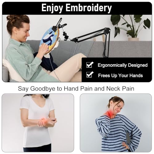 PATPAT® Embroidery Hoop Holder Metal Embroidery Hoop Stand 360° Adjustable Embroidery Stand Retractable Arm Design Screw Fixing Desk Embroidery Hoop Stand Third Hand for DIY Embroidery Craft