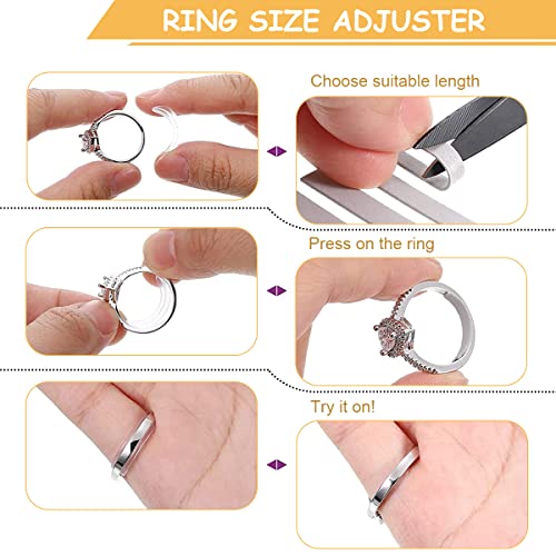 MAYCREATE® Ring Size Adjuster for Loose Rings, Golden Spiral Ring Size Adjuster Invisible Ring Resizer, Reducer Guard Self Adhesive Ring Clips, Spacers Tightener Kit for Man and Women Rings