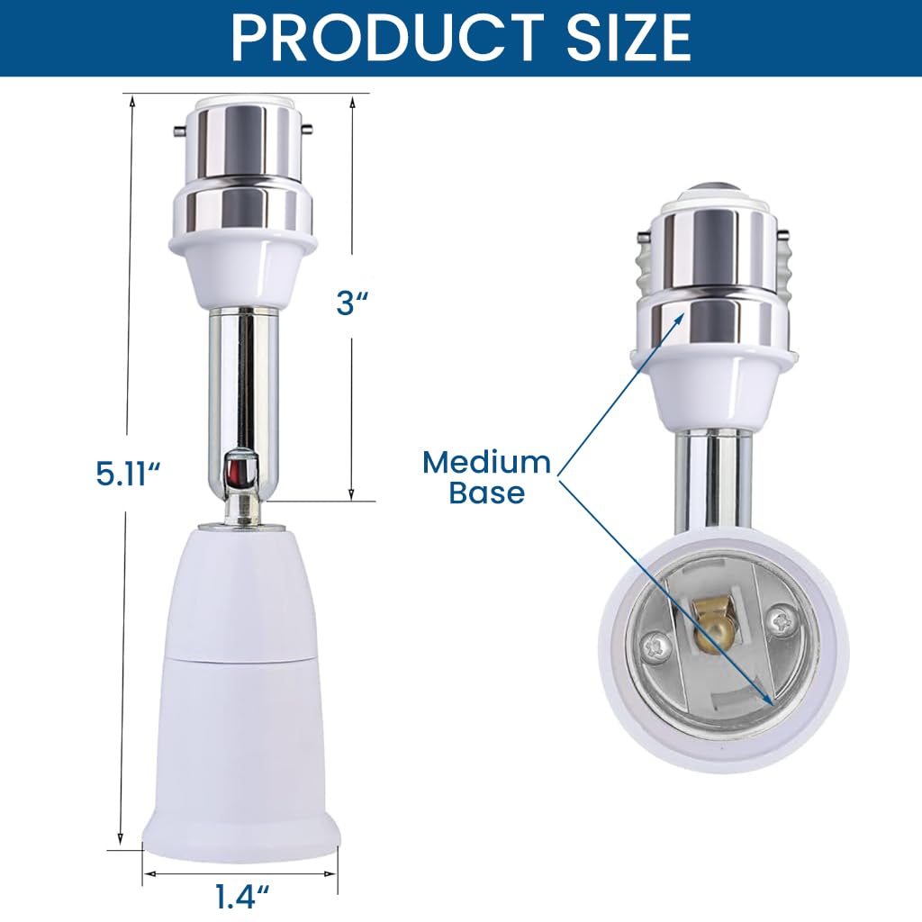 ELEPHANTBOAT B22 to E27 Light Socket Converter for LED Bulbs with 360° Rotatable Adapter 2PCS