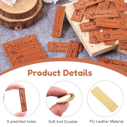 HASTHIP® 50PCS Leather Labels Tags for Brand Pre-Punched Fashion Embossed PU for DIY Crafts