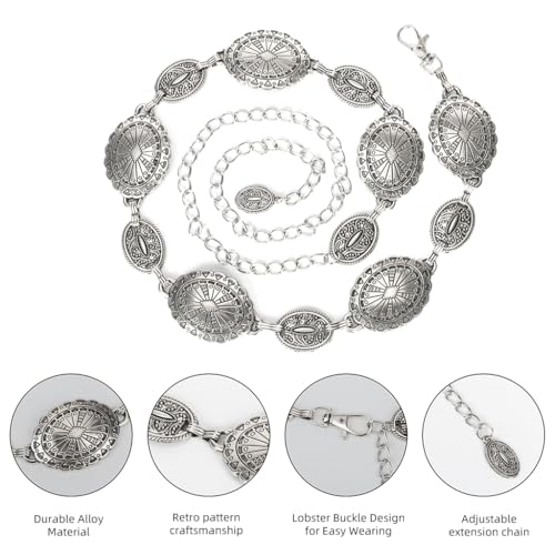 PALAY® 2Pcs Hip Belt for Saree Metal Boho Concho Waist Chain Western Fashion Vintage Saree Belts Stylish Adjustable Waist Belt for Women Dresses, Jeans, Skirts - Silvercolor