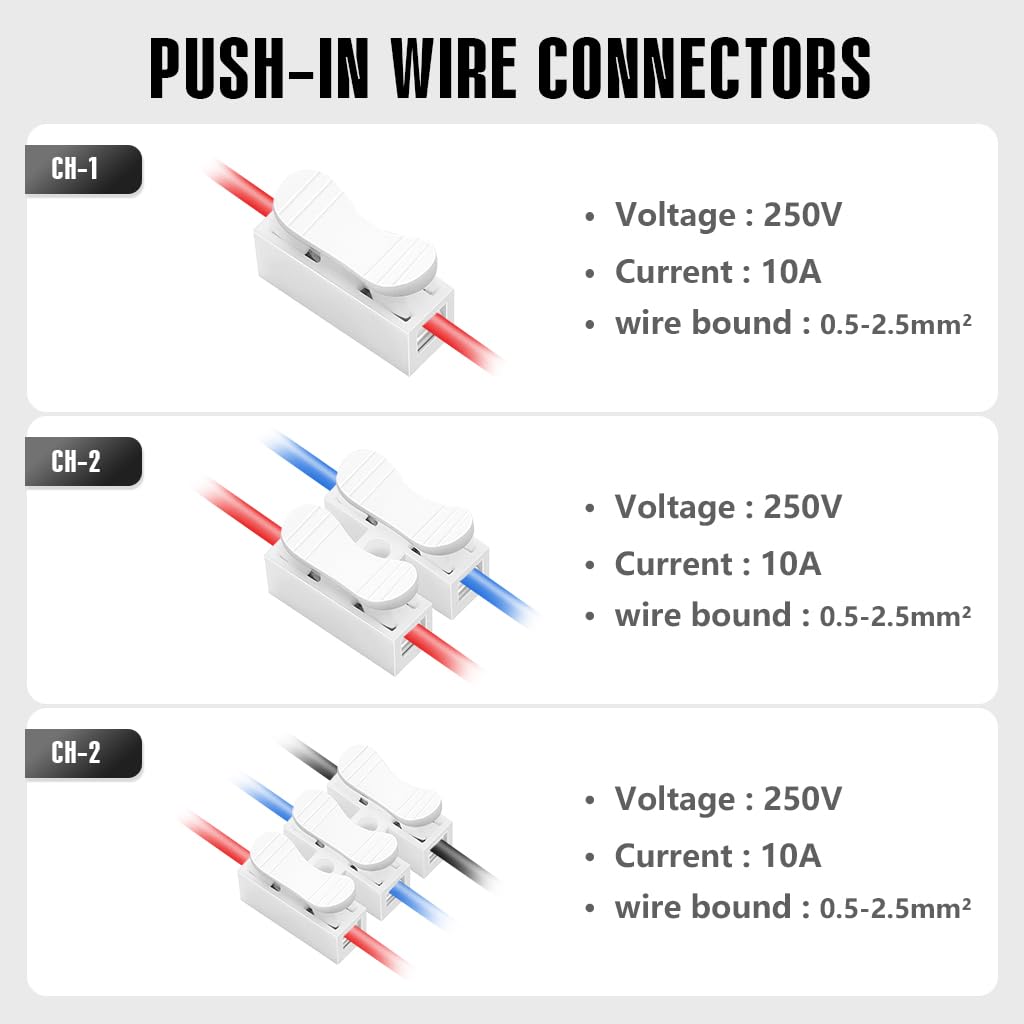 Serplex Wire Connector Set for Electrical and LED Wiring featuring 100Pcs Spring Lock Terminals