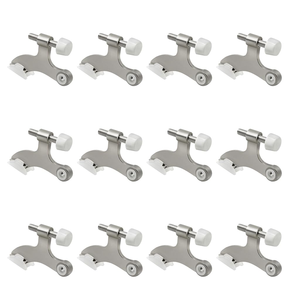 Serplex® 12Pcs Hinge Pin Brushed Nickel Door Stopper, Adjustable Heavy Duty Hinge Pin Door Stop with Rubber Bumper Tips