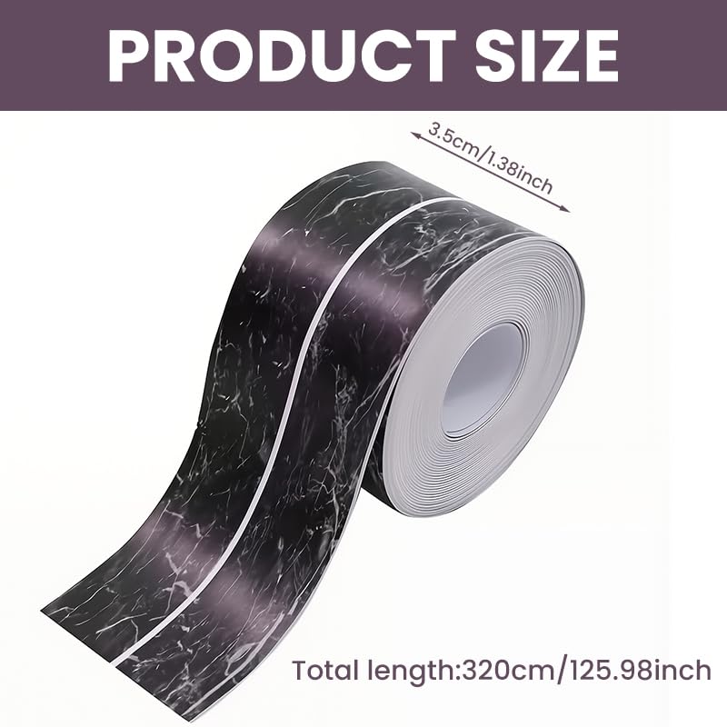 HASTHIP Waterproof PVC Trim Tape for Kitchen and Bathroom 3.2 Meter | Self-Adhesive Black Marble Edge