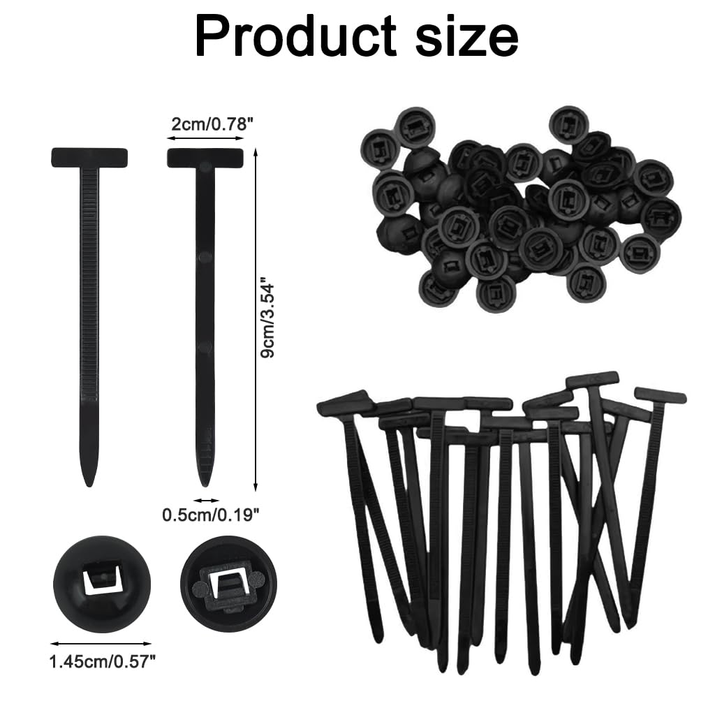 STHIRA Nylon Cable Ties for Automotive Panels with T Type Push Mount | Pack of 50