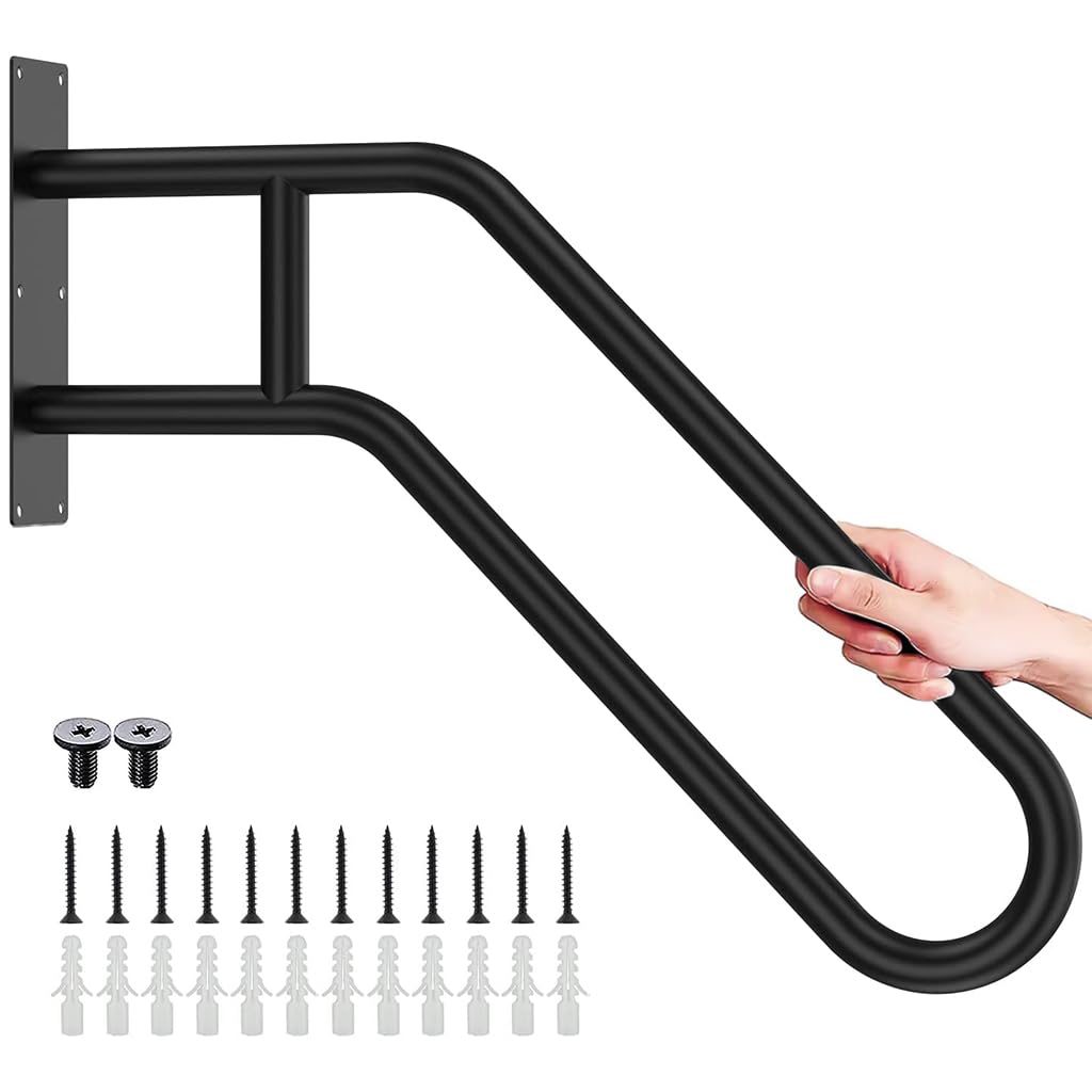 HANNEA Grab Bar for Stairs and Porch with 22.8 in 45° Slanted Handle | Wrought Iron Safety Handrail