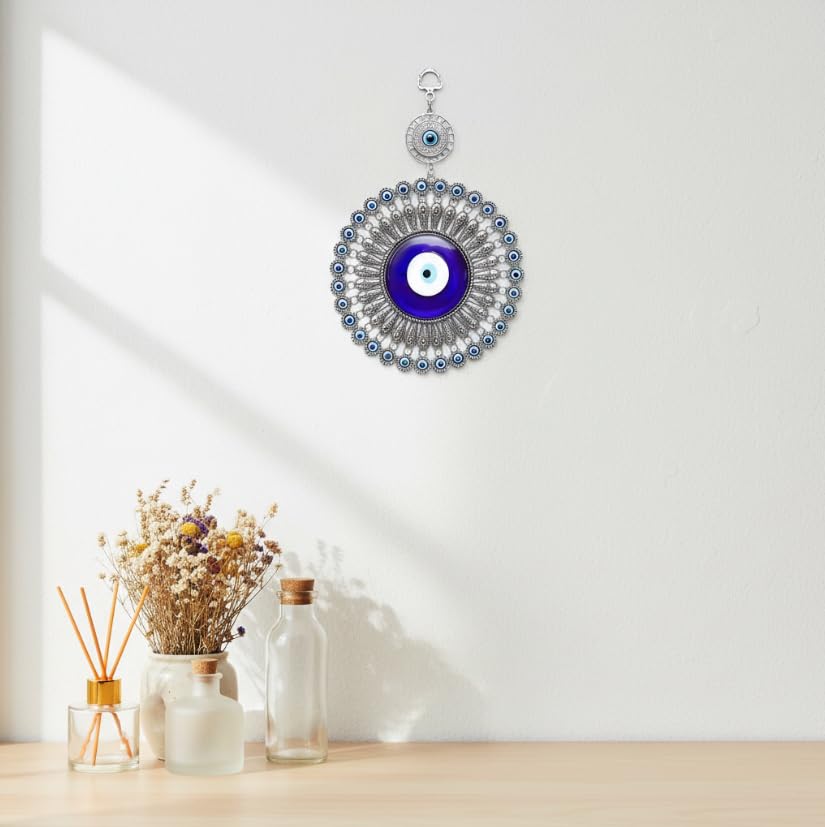 ZIBUYU Evil Eye Wall Hanging for Home Décor featuring Handmade Glass Beads & Metal Accents | Symbolic Gift Ornament for Protection and Good Luck