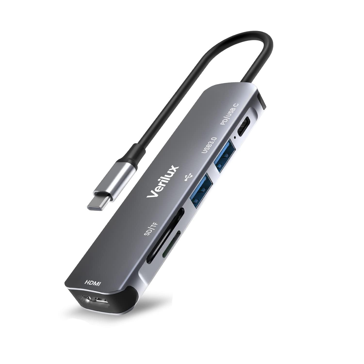 Verilux USB C Hub Multiport Adapter for MacBook Pro with 4K HDMI 30Hz and 87W PD | Aluminum 6 in 1 Docking Station