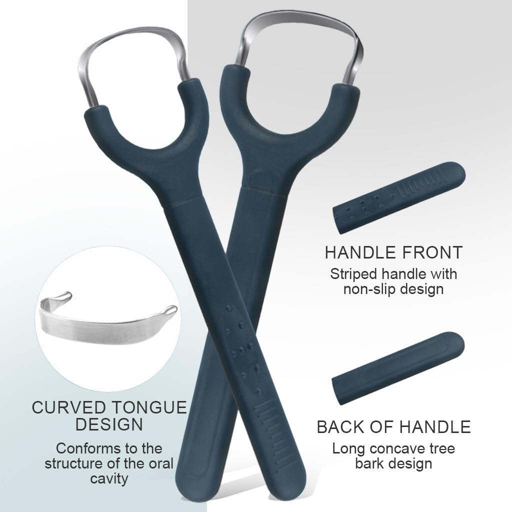 HANNEA Tongue Cleaner for Adults and Kids with Anti Slip Handle | 2PCS Stainless Steel Scraper