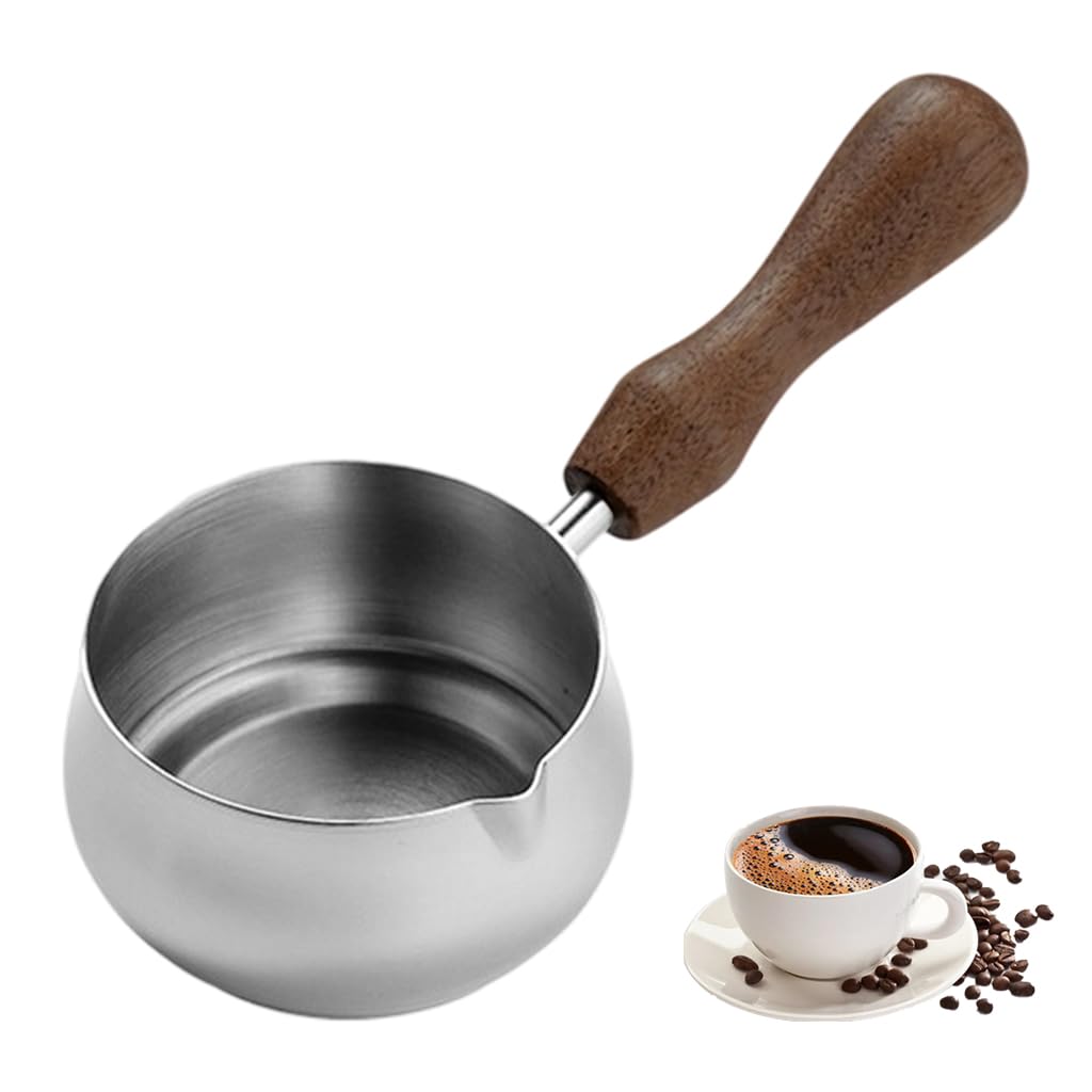 Supvox Espresso Shot Pitcher for Barista with 60ml Capacity featuring V Shape Spout and Wooden Handle