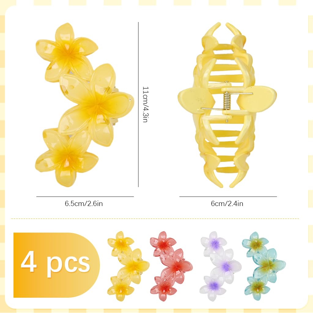 MAYCREATE Flower Claw Clip Set for Women featuring 4 Acrylic Plumeria Clips | Boho Hair Accessory