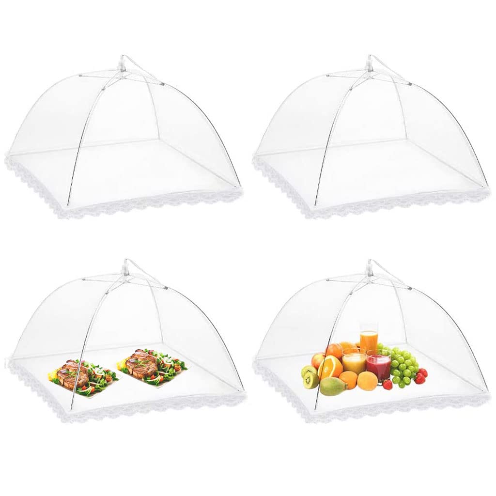 HASTHIP® 4 Pack Food Cover Tents, 17 inch Pop-Up Mesh Food Covers Tent Umbrella, Reusable and Collapsible Screen Net Protectors for Outdoors Parties Picnics BBQs Keep Out Flies Bugs Mosquitoes