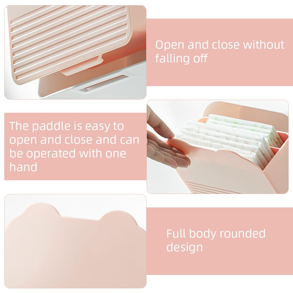 HASTHIP Sanitary Napkin Storage Container with Dual Compartments 6x6x3.5 in Plastic Box | Pink Bathroom Organizer for Women