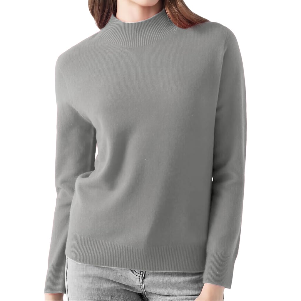 SANNIDHI Women's Cashmere Sweater for Fall Winter with Mock Neck and Slim Fit | Grey Pullover