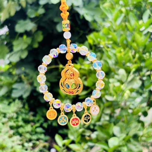 HASTHIP® Hanging Car Charm Sun Wealth Attracting Ornament Rear View Mirror Accessories Cute Boho Dangling Sun Car Decor Handmade Healing Crystals Stones Ornament Gifts for Women Men