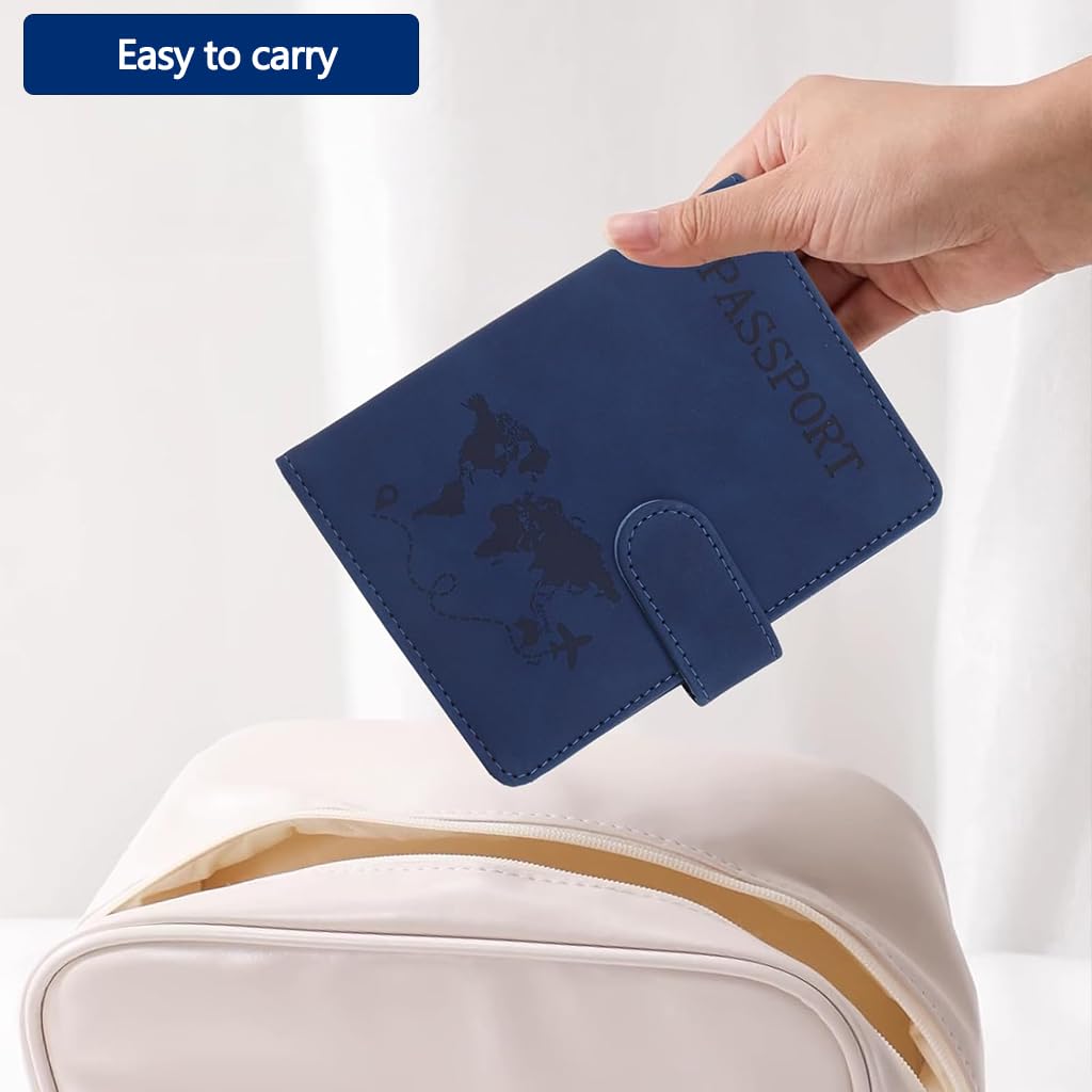 Zibuyu Passport Wallet for Men with Snap Closure featuring PU Leather in Dark Blue | Slim Travel Card Holder and Organizer