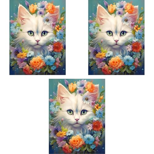 HASTHIP® Enchanting White Cat 5D Diamond Painting Kit Includes Colorful Diamonds Tools Accessories Suitable for Home Leisure Wall Decoration Ideal for Adults Kids 12x16inch 3 PCS