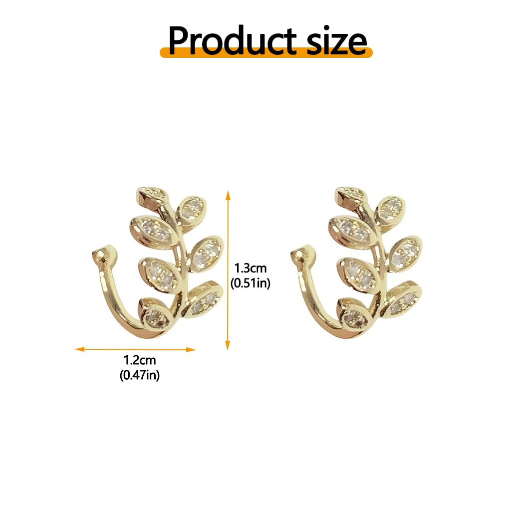 ZIBUYU Crystal Leaf Ear Cuffs for Women featuring No Piercing Clip Design and Gold Rhinestones