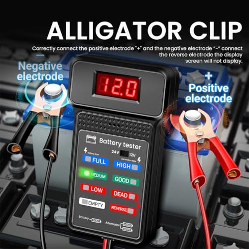 STHIRA® 12V 24V Car Battery Tester Checker Device with LED Indicators 4-Stage Diagnosis Troubleshooting Voltage 2PCS